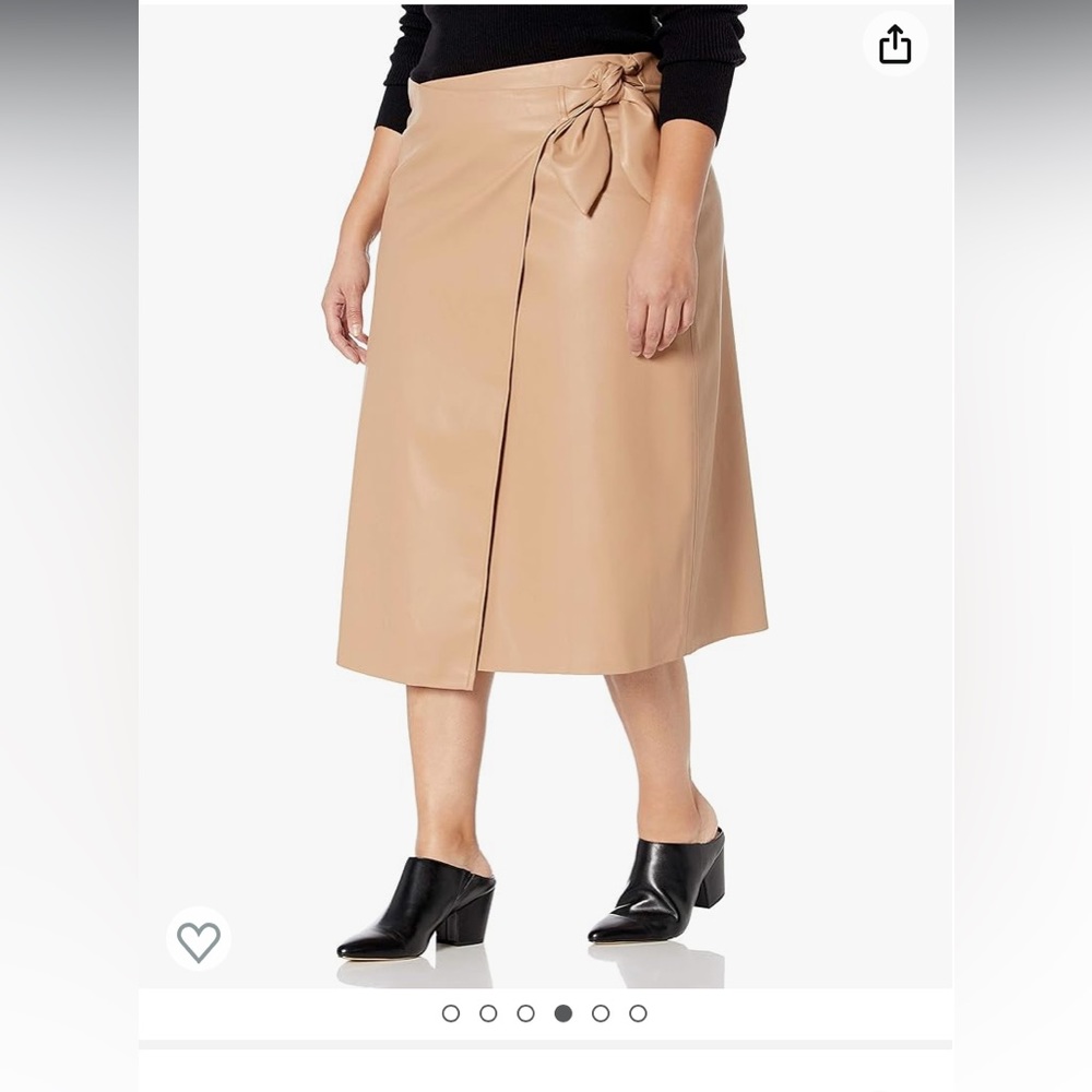 The Drop Vegan Leather Wrap-Front Midi Skirt